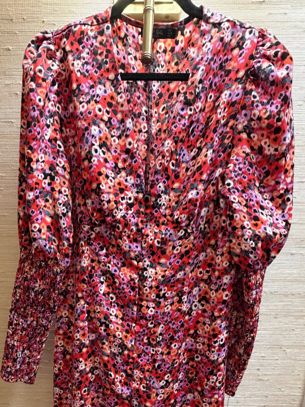Nasty Gal Floral Puff Sleeve Button Front Midi Dress Size 8